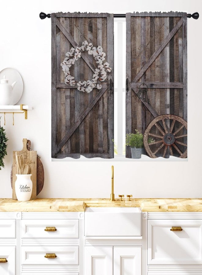 Coxila Farmhouse Kitchen Window Curtains 27.5 x 39 Inch Small Short Mini Cafe Rod Pocket Rustic Wooden Barn Door Western for Living Bedroom Room Home Treatment Set of 2 Curtain Panels Drapes Tiers - Image 1
